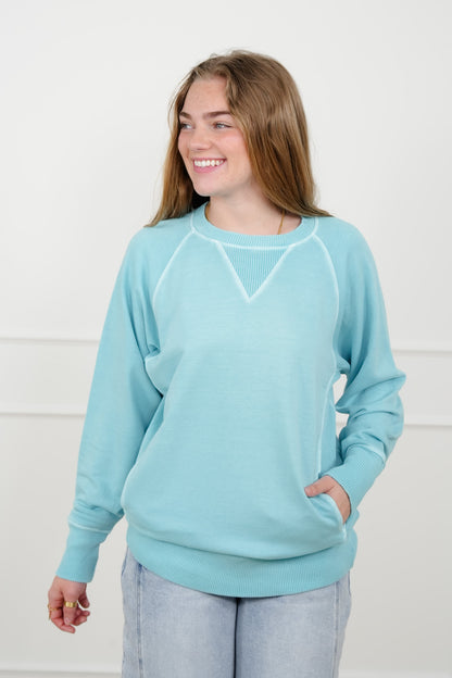 Door Buster! Zenana Pigment Dyed French Terry Pullover with Pockets - Freckled Poppy