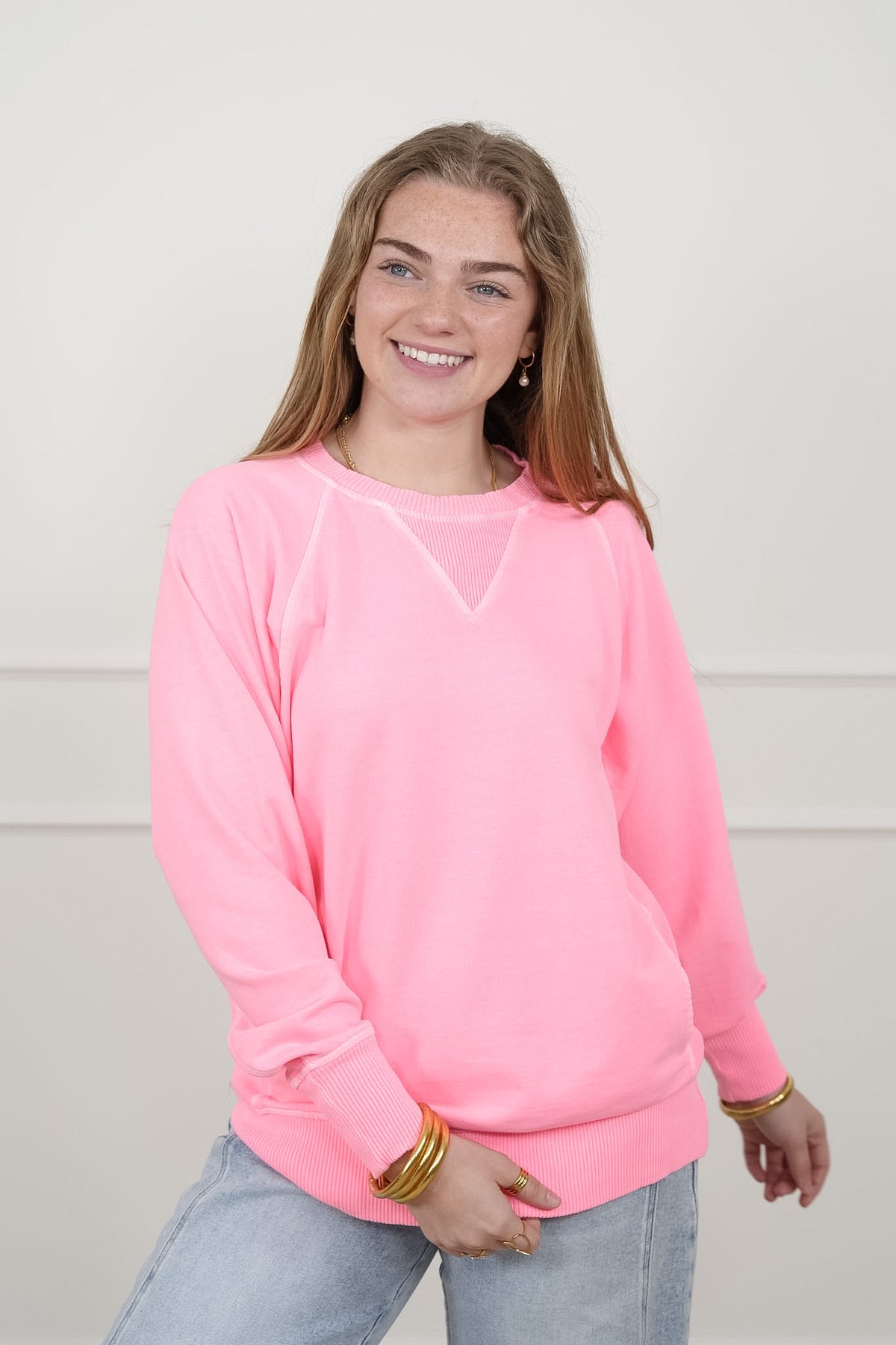 Door Buster! Zenana Pigment Dyed French Terry Pullover with Pockets - Freckled Poppy