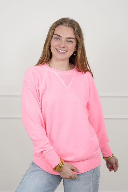 Door Buster! Zenana Pigment Dyed French Terry Pullover with Pockets - Freckled Poppy