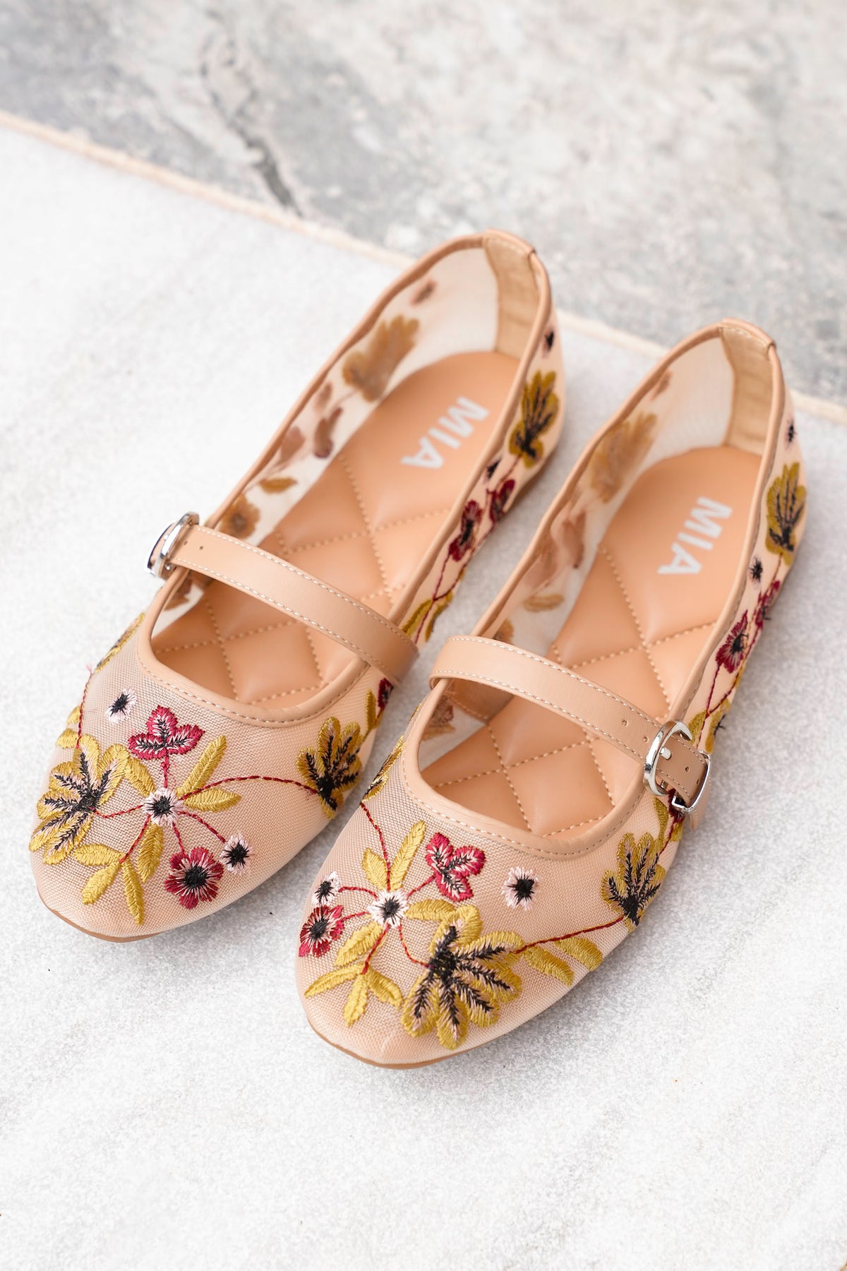 MIA Floral Embroidered Mary Jane Flats - Freckled Poppy