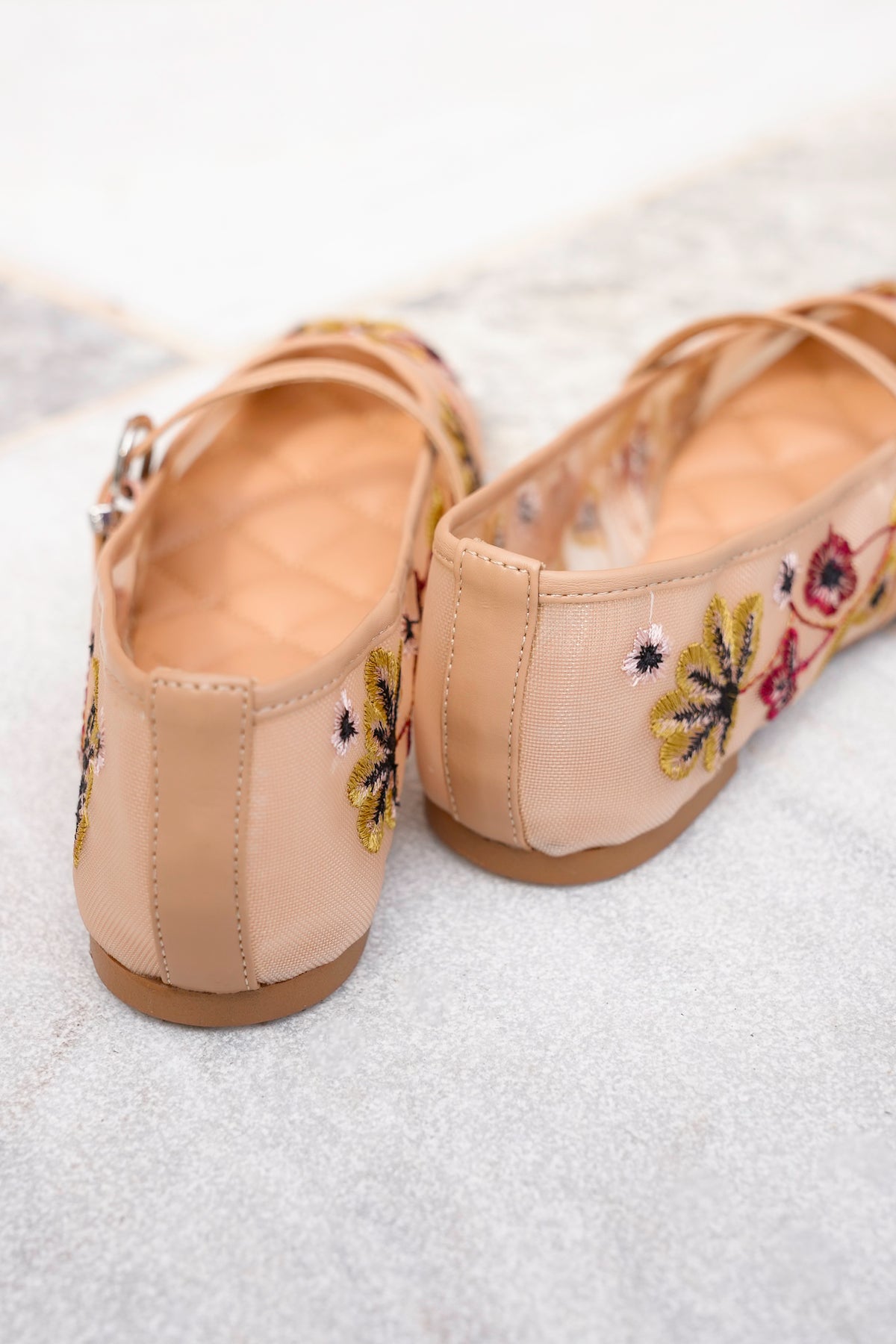 MIA Floral Embroidered Mary Jane Flats - Freckled Poppy