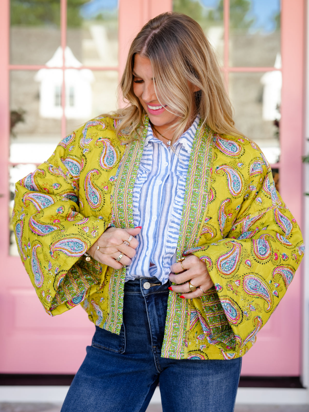 POL Quilted Paisley Print Woven Padded Kimono Jacket