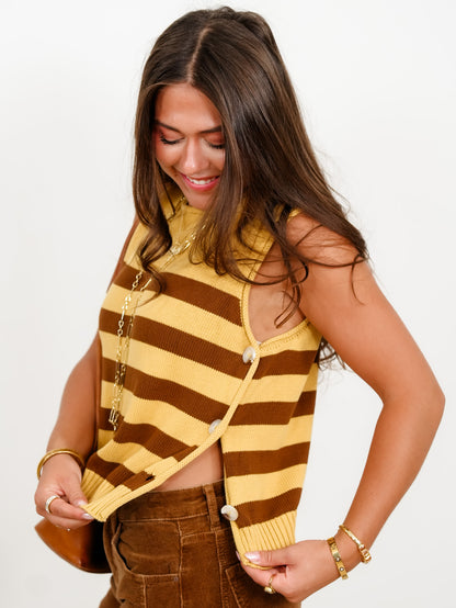 Striped Sleeveless Sweater with Side Button Detail - Freckled Poppy