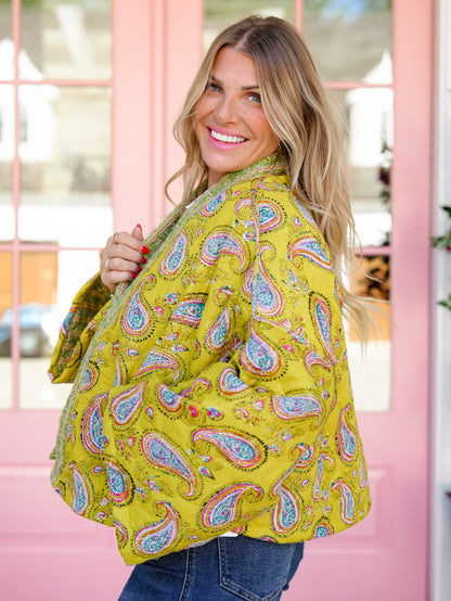 POL Quilted Paisley Print Woven Padded Kimono Jacket