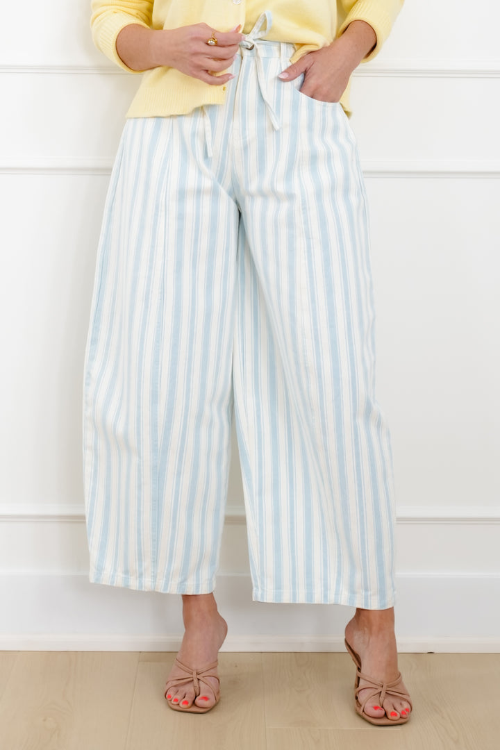 Stripe Twill Wide Leg Pants - Freckled Poppy