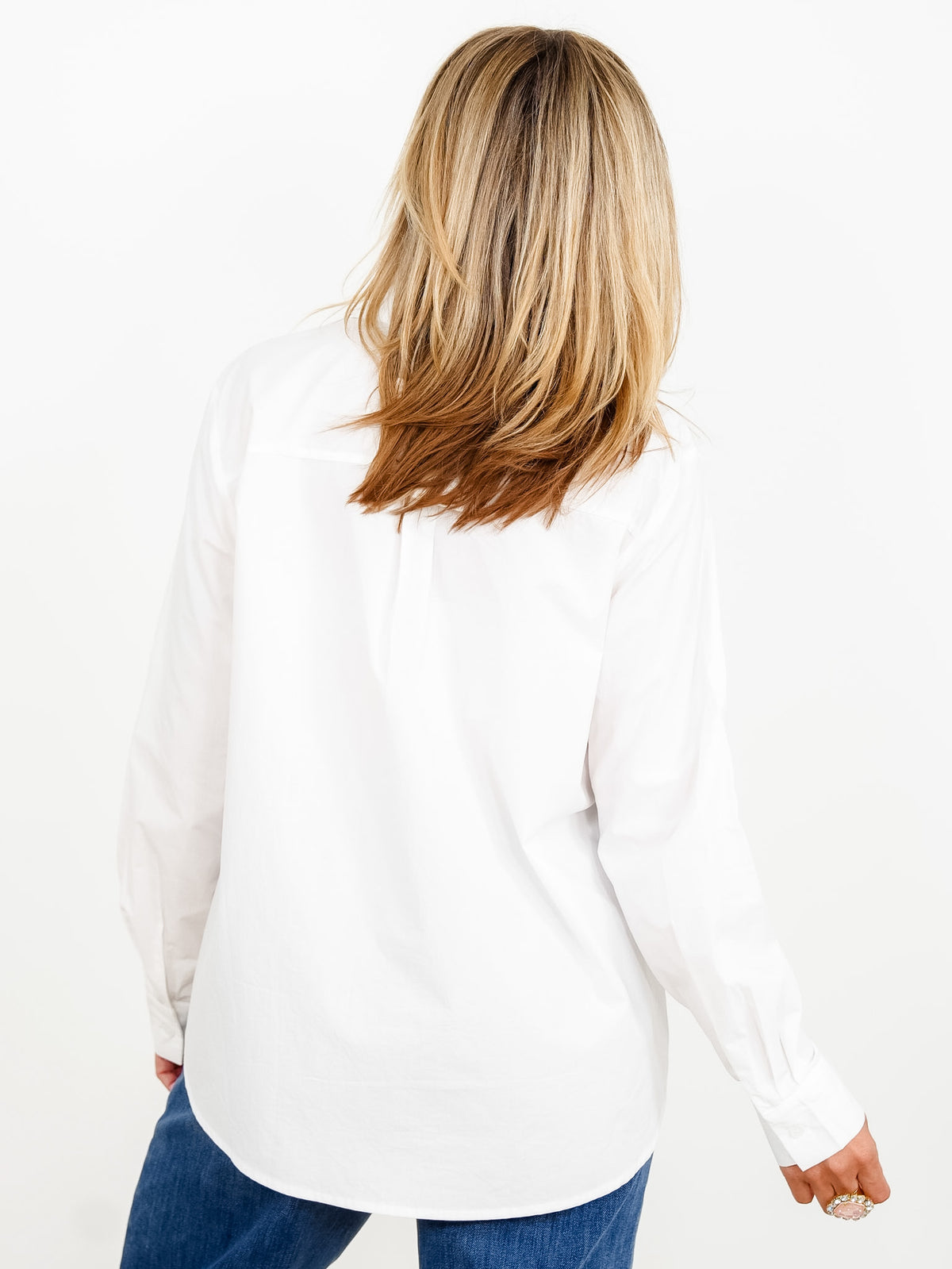 White Long Sleeve Button Down Top with Heart Accents - Freckled Poppy