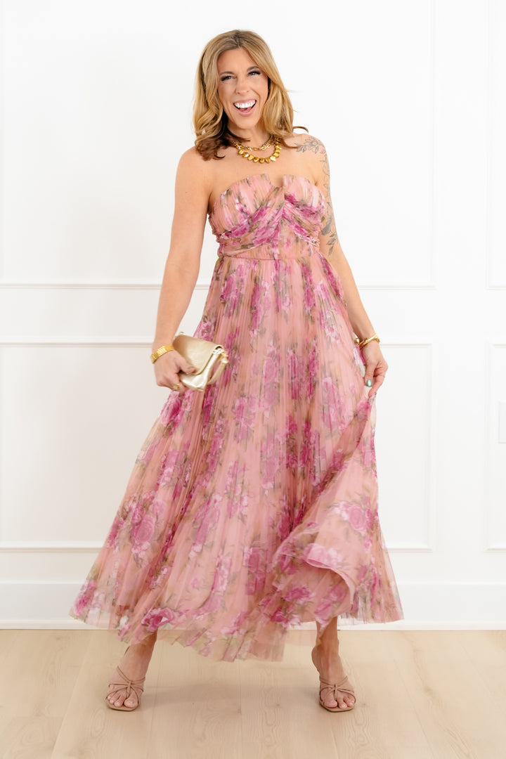 Floral Print Sleeveless Pleated Maxi Dress - Freckled Poppy