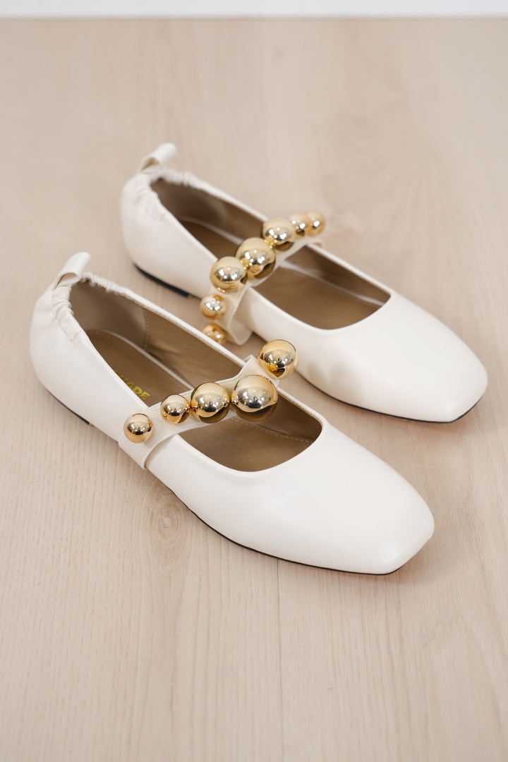 Vegan Leather Gold Bead Accent Ballet Flat - Freckled Poppy