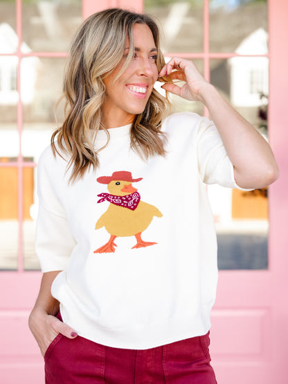 Short Sleeve Cowboy Duck Crew Neck Sweater