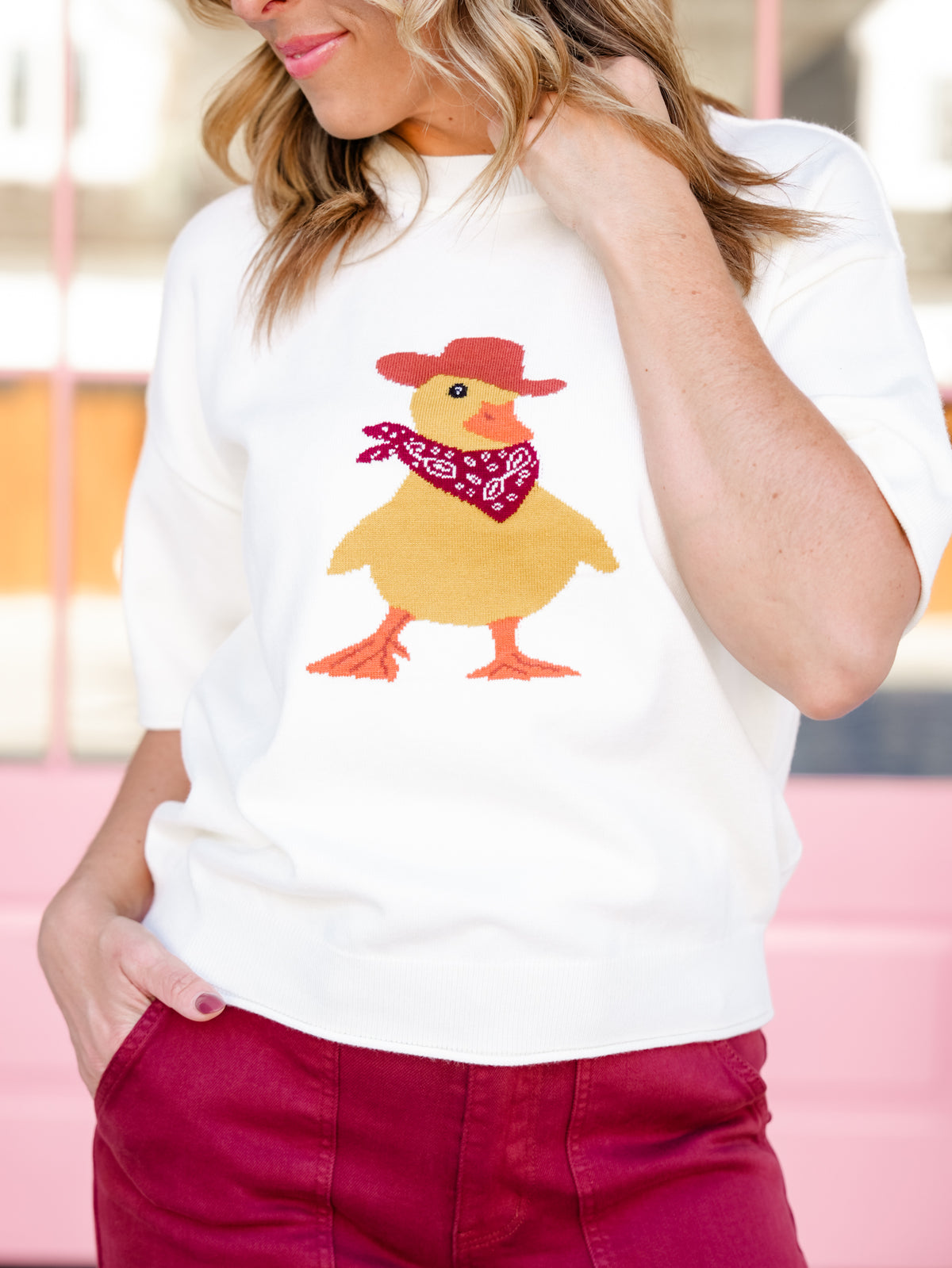 Short Sleeve Cowboy Duck Crew Neck Sweater