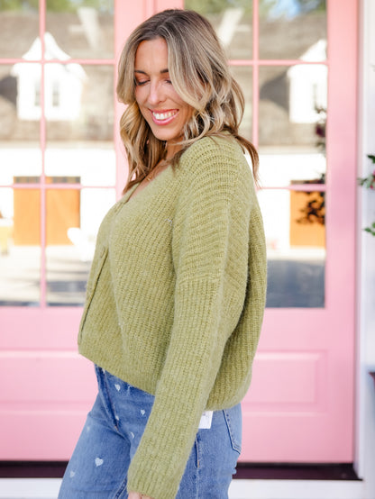 POL Ribbed Knit Long Sleeve V-Neck Button Down Cardigan