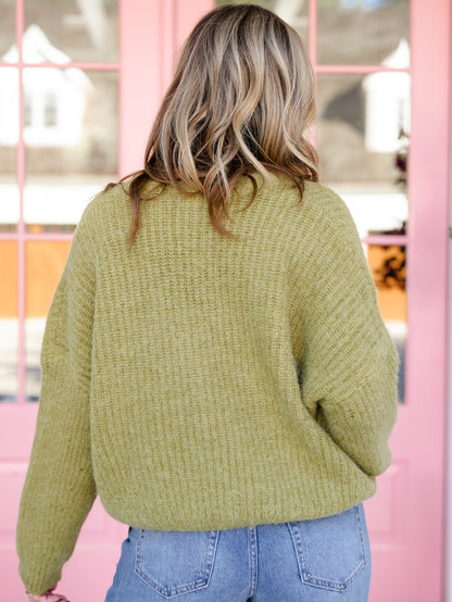 POL Ribbed Knit Long Sleeve V-Neck Button Down Cardigan