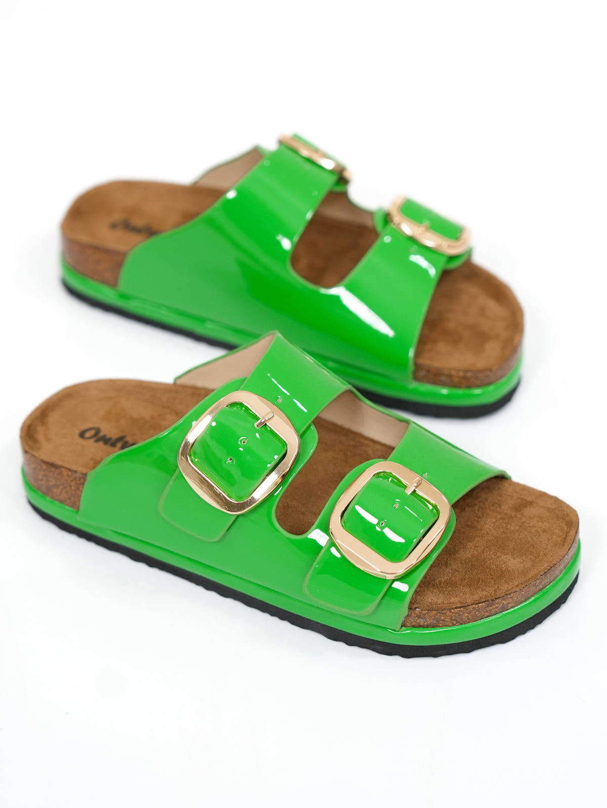 Patent Double Buckle Slide Sandal - Freckled Poppy