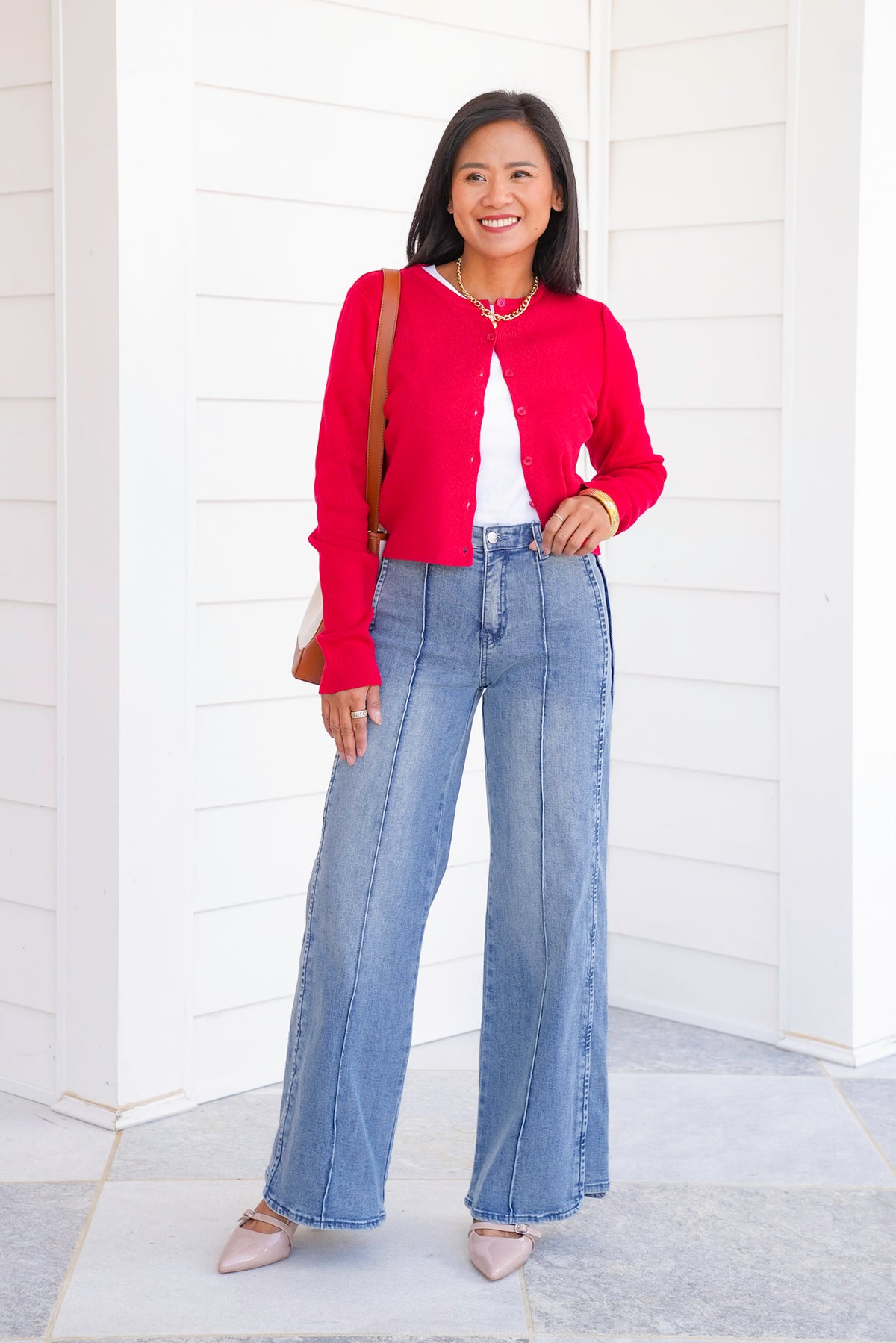 Saige High Rise Medium Wash Tummy Control Wide Leg Jeans - Freckled Poppy
