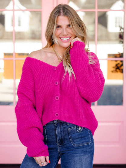 POL Ribbed Knit Long Sleeve V-Neck Button Down Cardigan