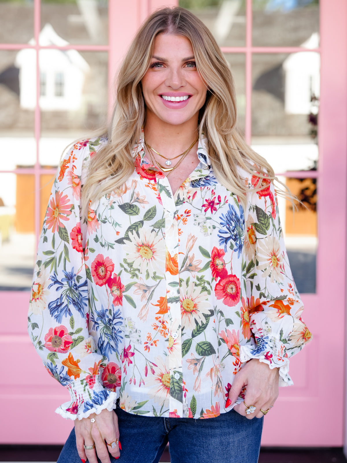 Floral Print Long Sleeve Button Down Top