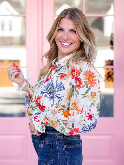 Floral Print Long Sleeve Button Down Top