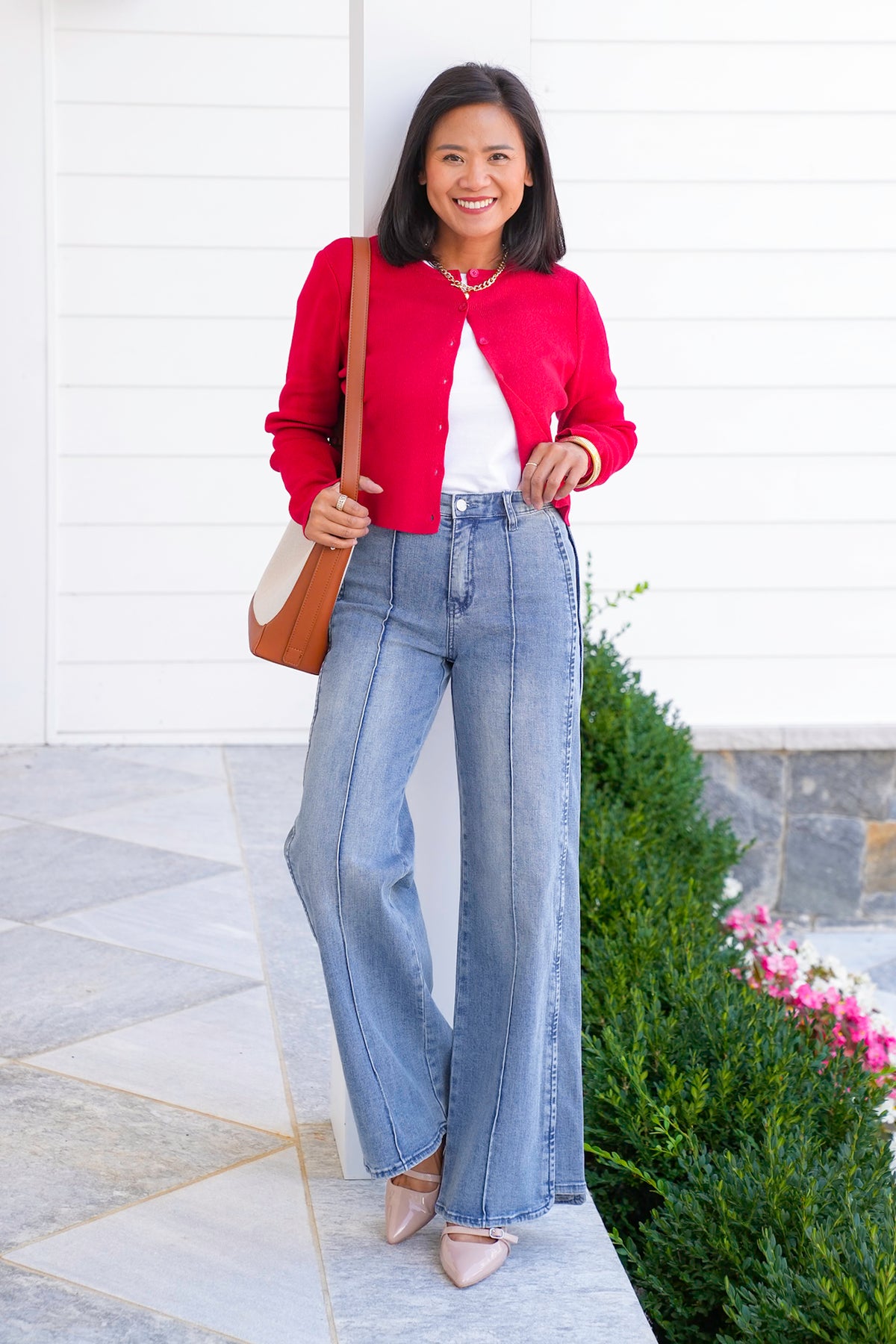 Saige High Rise Medium Wash Tummy Control Wide Leg Jeans - Freckled Poppy