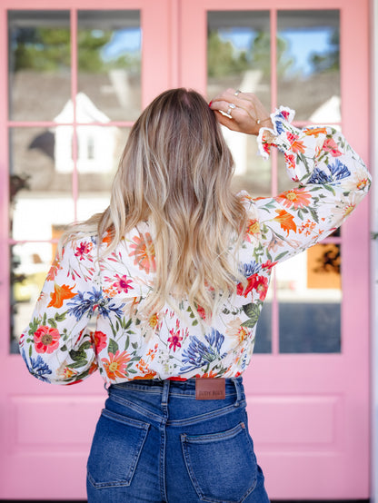 Floral Print Long Sleeve Button Down Top