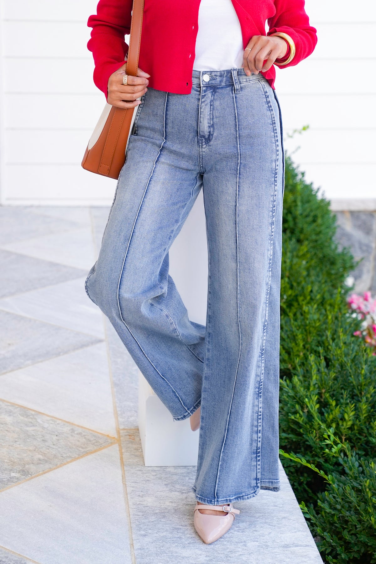 Saige High Rise Medium Wash Tummy Control Wide Leg Jeans - Freckled Poppy