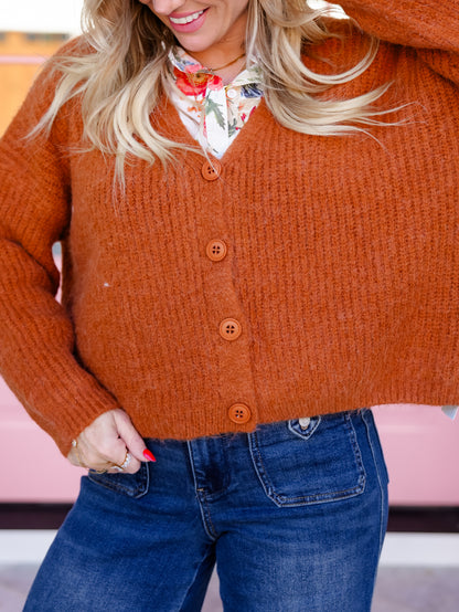 POL Ribbed Knit Long Sleeve V-Neck Button Down Cardigan