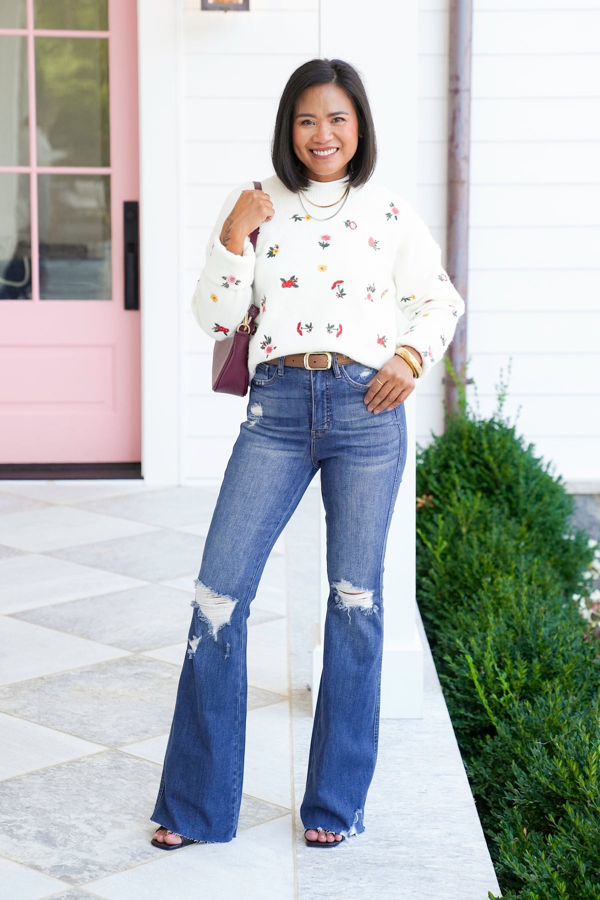 Restock! Floral Embroidery Long Sleeve Knit Sweater - Freckled Poppy