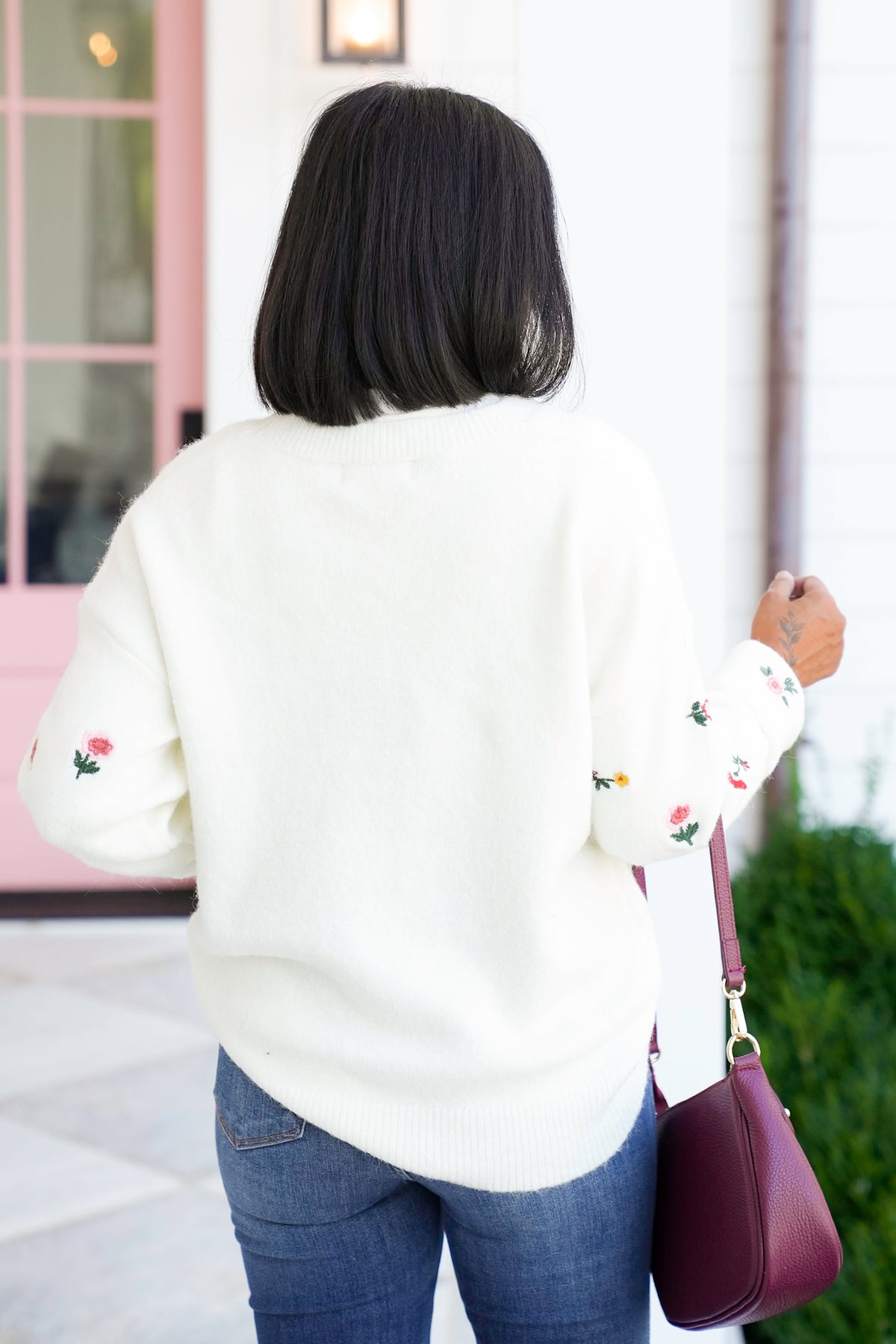 Restock! Floral Embroidery Long Sleeve Knit Sweater - Freckled Poppy