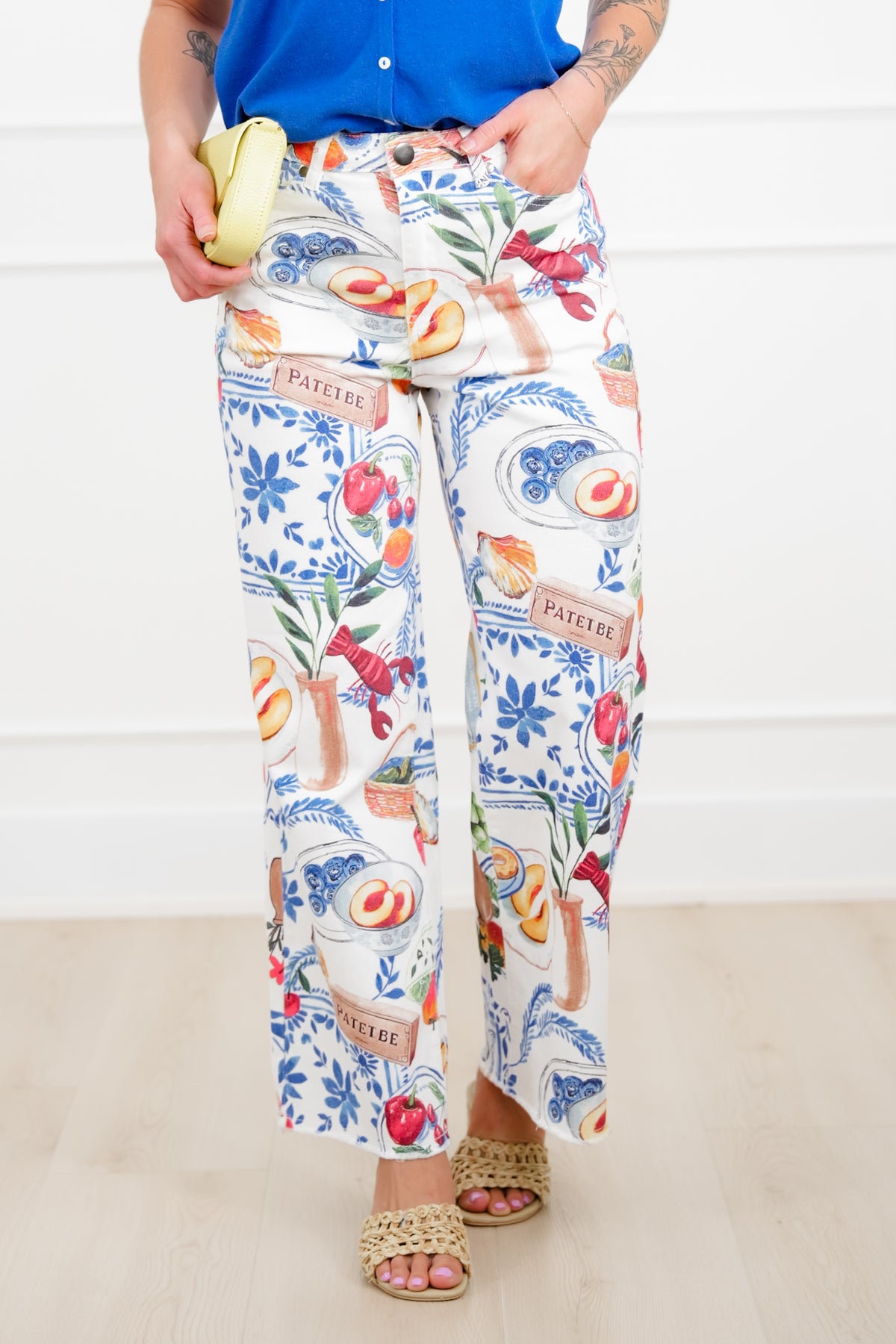 Plus/Reg Brunch Print High Rise Twill Pants - Freckled Poppy