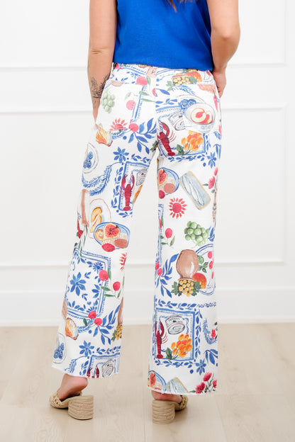 Plus/Reg Brunch Print High Rise Twill Pants - Freckled Poppy