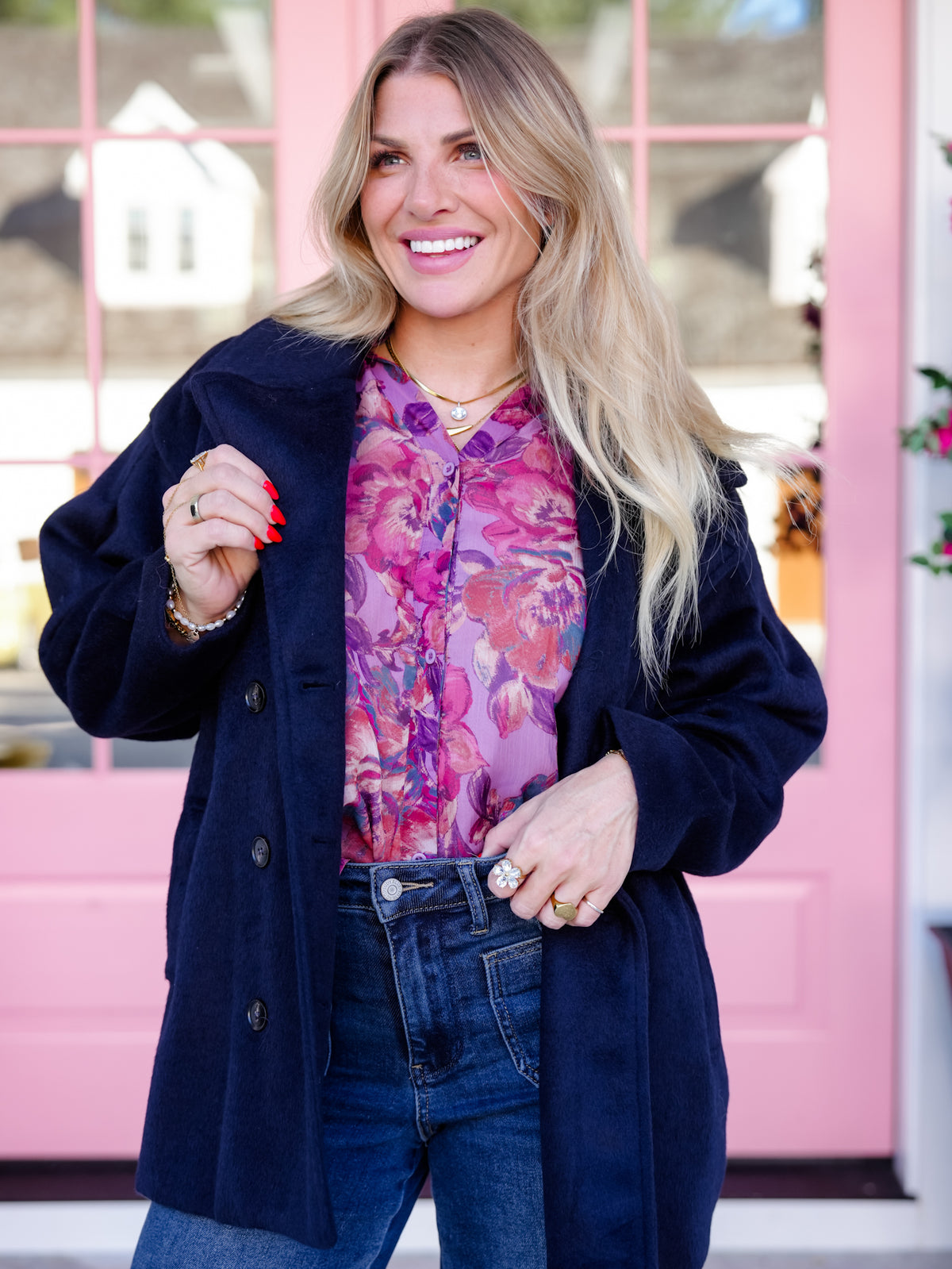 Floral Print Button Down Top with Ruffle Detail