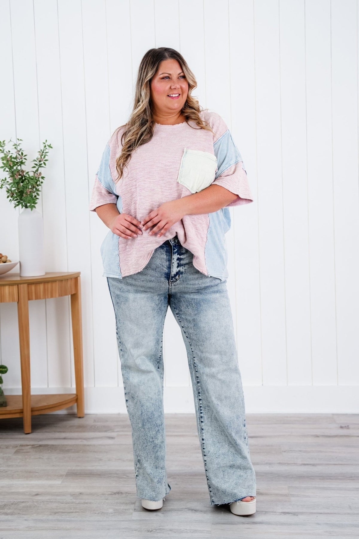 Judy Blue Bad Blood High Rise Light Mineral Wash Raw Hem Wide Leg Jeans - Freckled Poppy