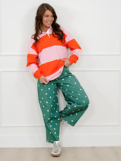 Plus/Reg Stripe Color Block Long Sleeve Rugby Shirt - Freckled Poppy