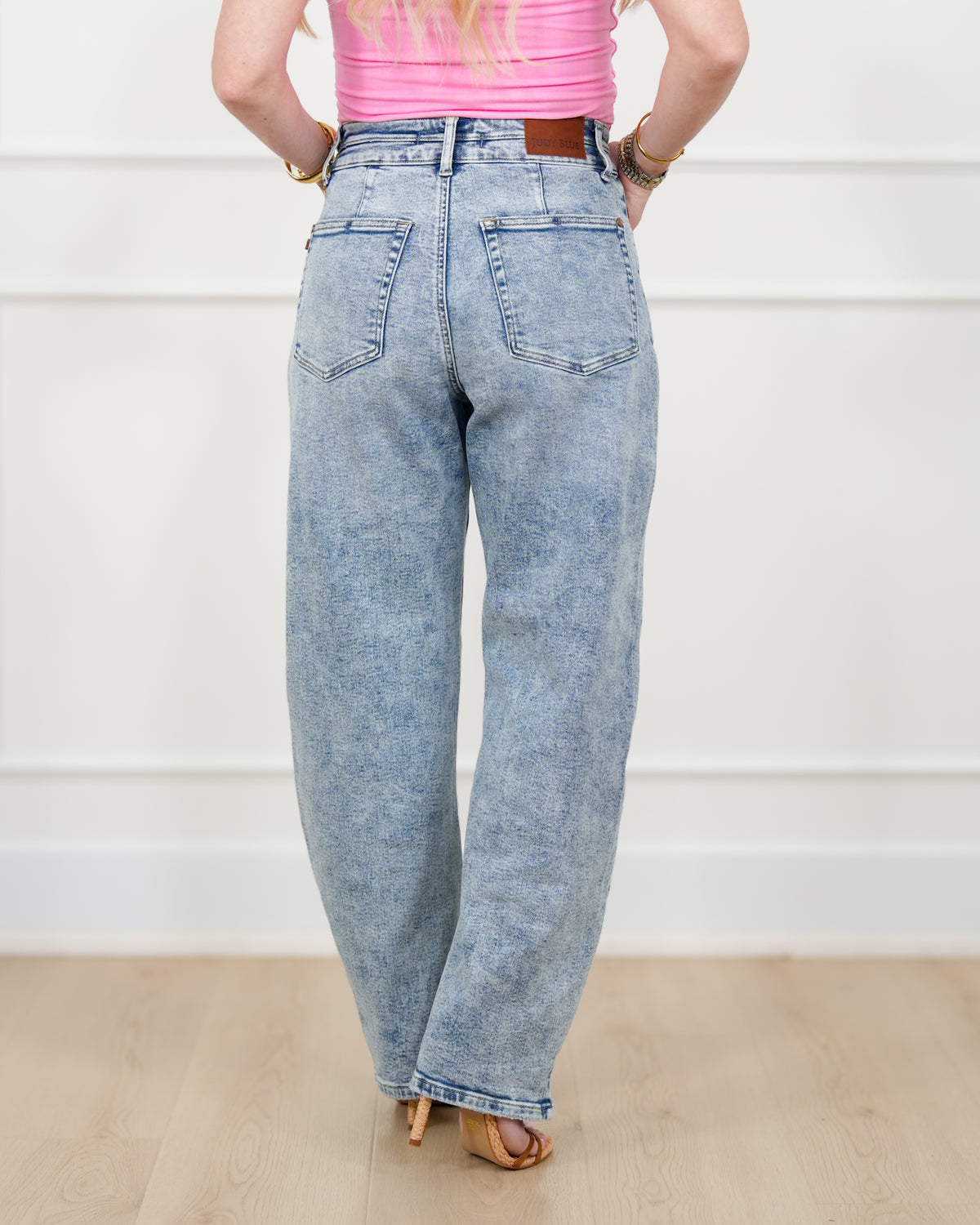Judy Blue High Rise Light Wash Double Waist Band Marlow Arc Leg - Freckled Poppy
