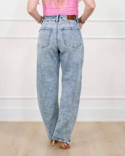 Judy Blue High Rise Light Wash Double Waist Band Marlow Arc Leg - Freckled Poppy