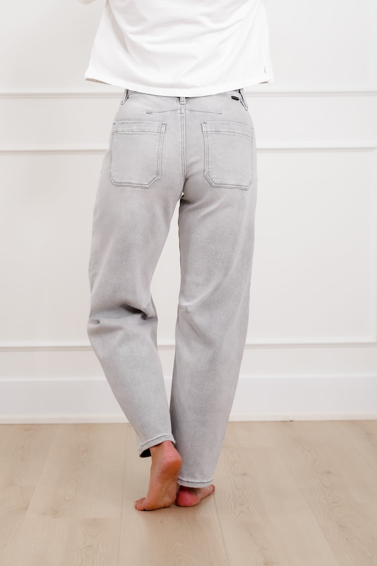 Restock! Risen The Stormi High Rise Grey Barrel Jeans with Patch Pockets - Freckled Poppy