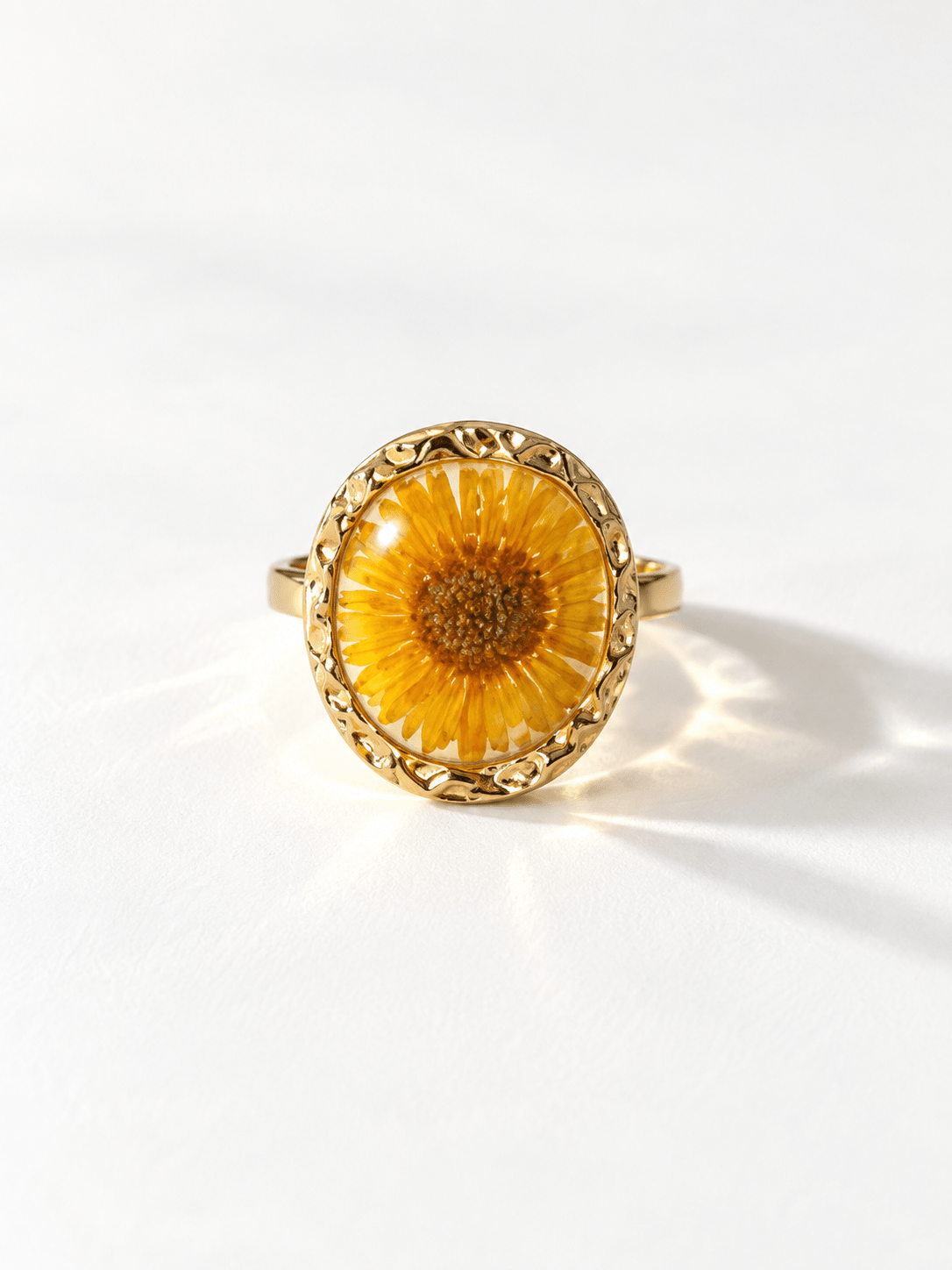 Pressed Sunflower Hammered Edge Ring - Freckled Poppy