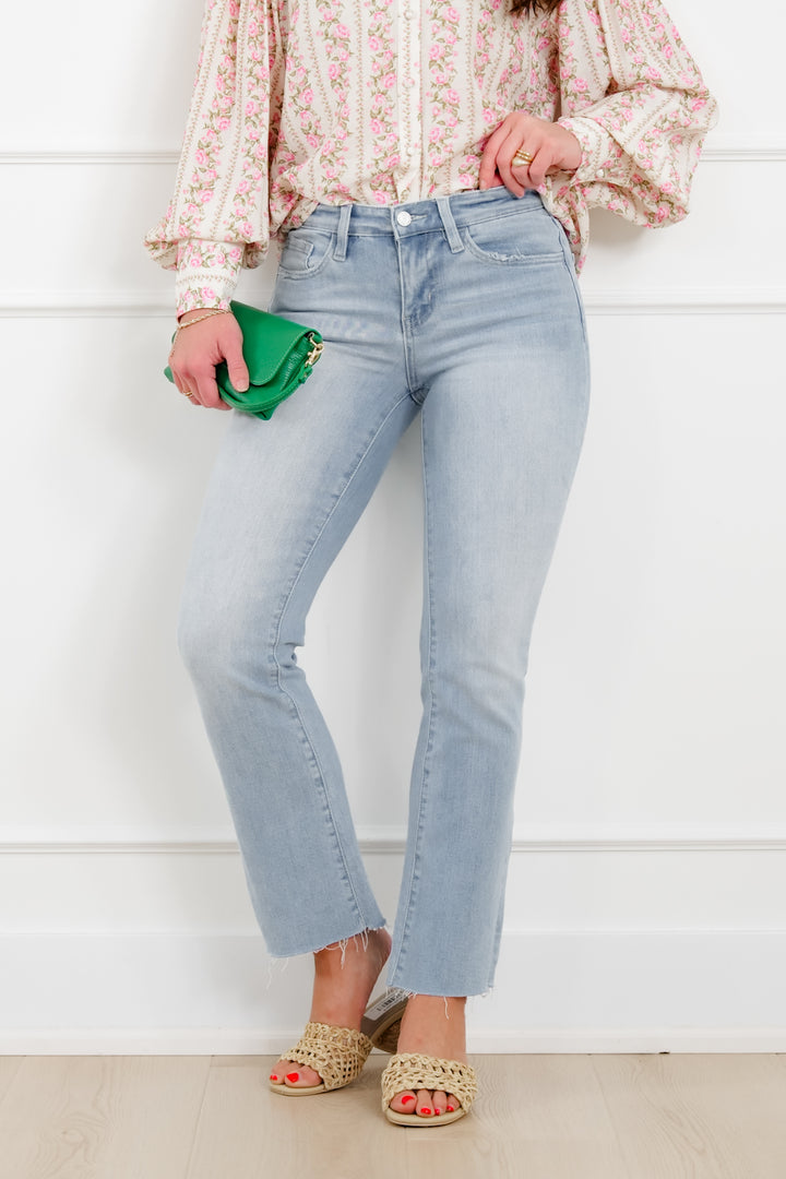 Vervet Mid Rise Light Wash Ankle Bootcut Jeans - Freckled Poppy