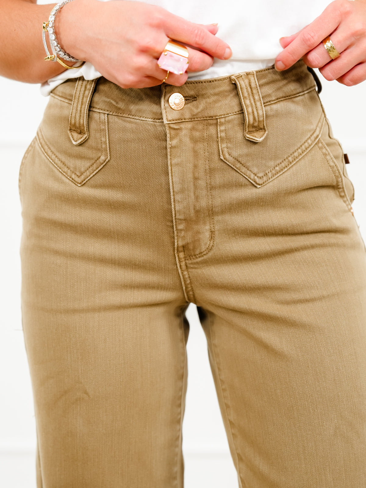 Judy Blue High Rise Yoke Front Brown Wide Leg Ankle Jeans - Freckled Poppy