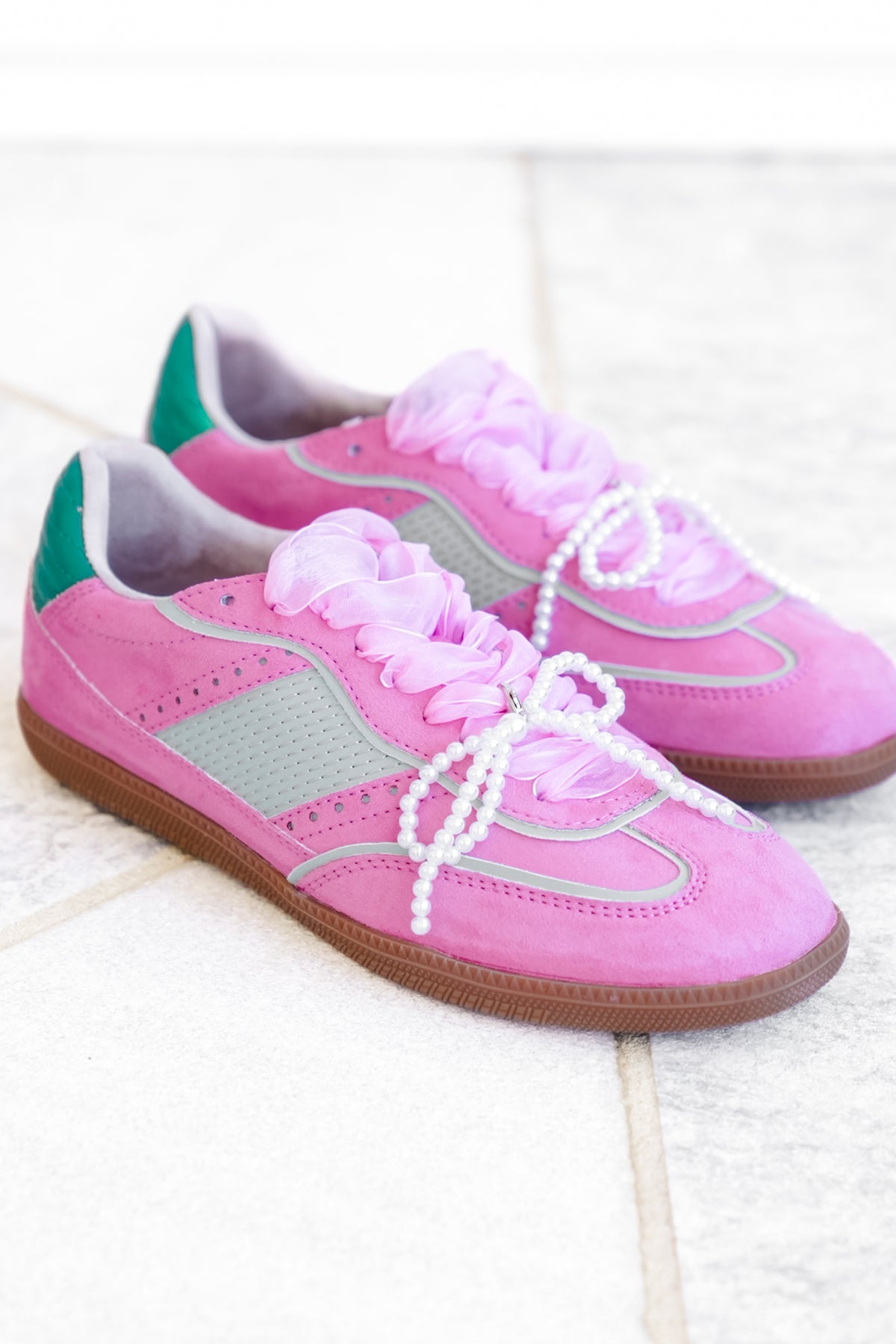 Shu Shop Lace Up Sneaker with Pearl Bow - Freckled Poppy