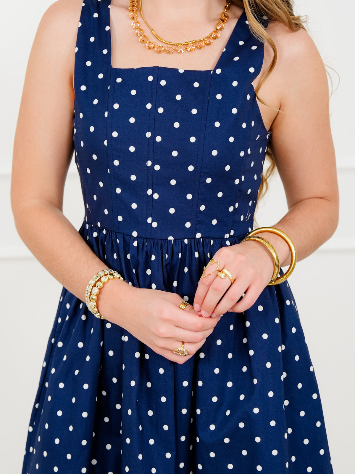 Polka Dot Sleeveless Square Neck Midi Dress - Freckled Poppy