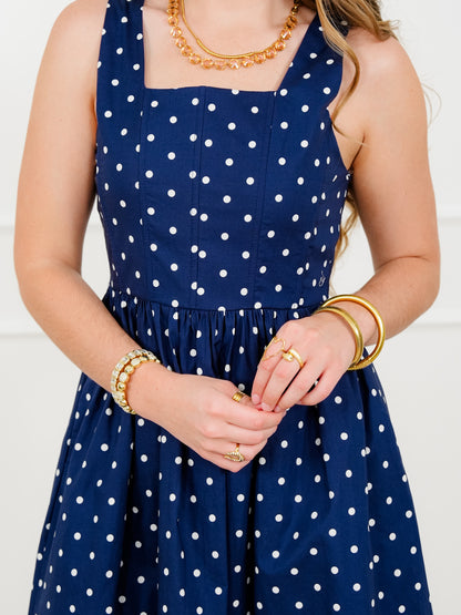 Polka Dot Sleeveless Square Neck Midi Dress - Freckled Poppy