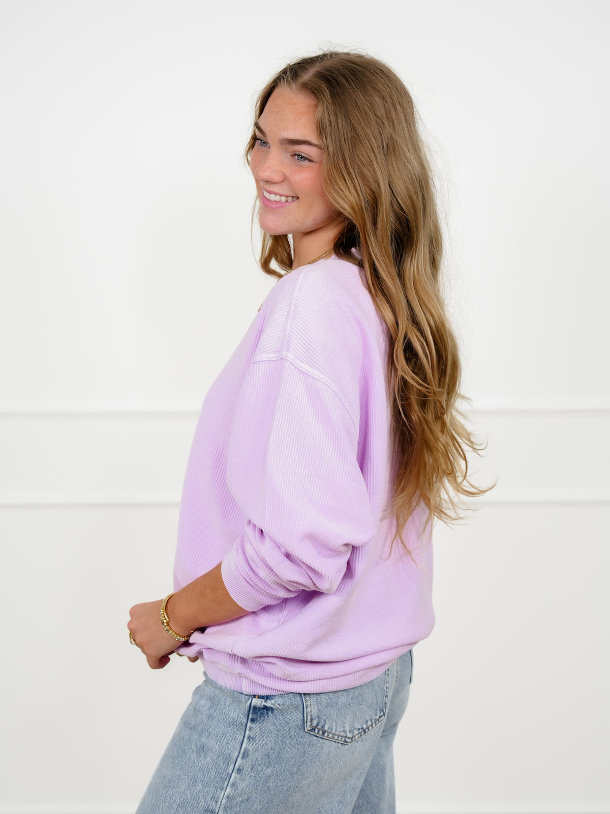 Plus/Reg Solid Color Corded Long Sleeve Pullover Top - Freckled Poppy