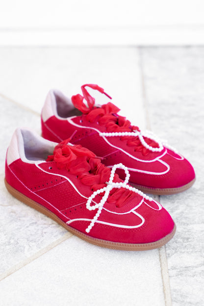 Shu Shop Lace Up Sneaker with Pearl Bow - Freckled Poppy