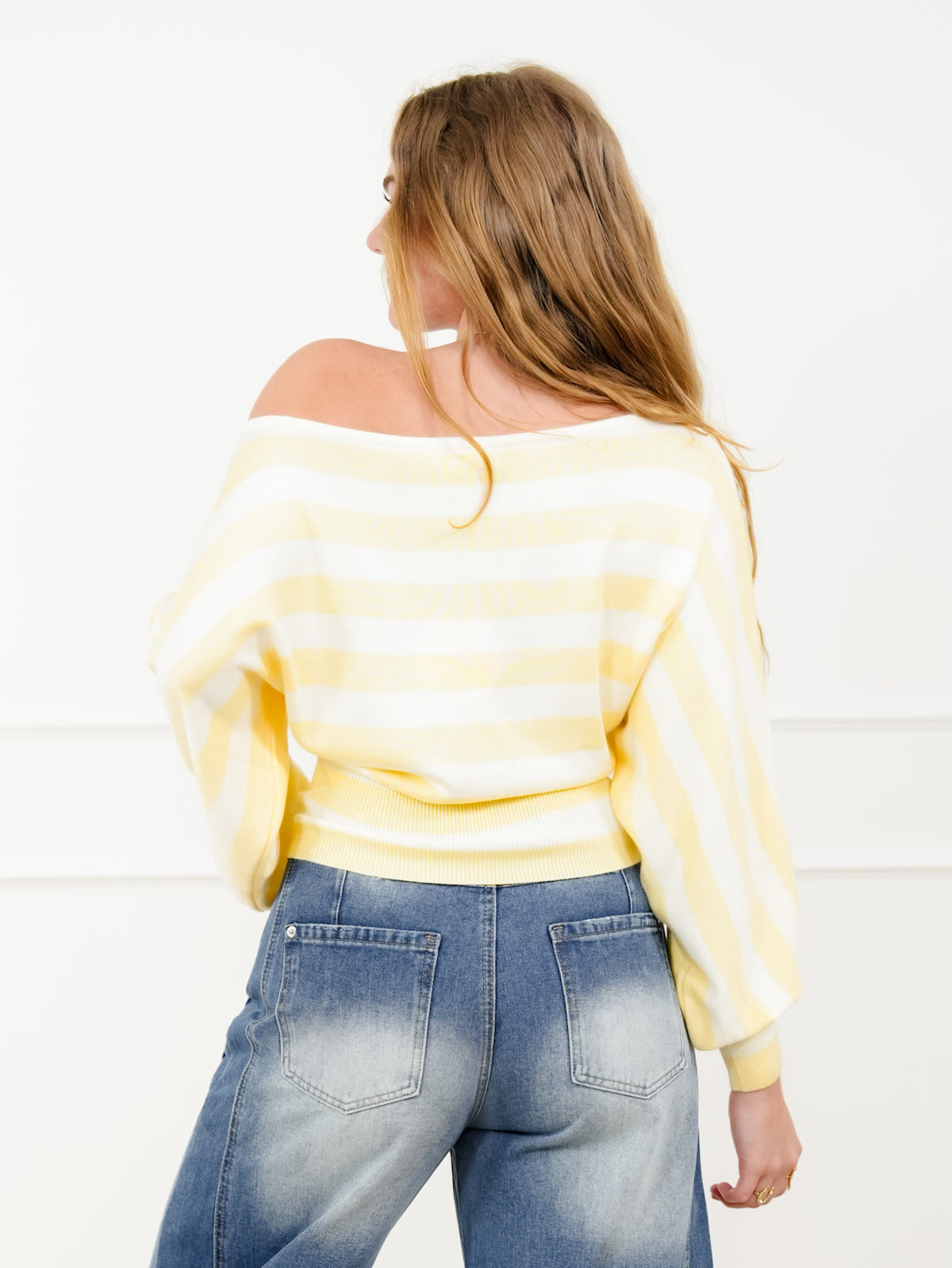 Stripe Long Sleeve Boat Neck Sweater - Freckled Poppy