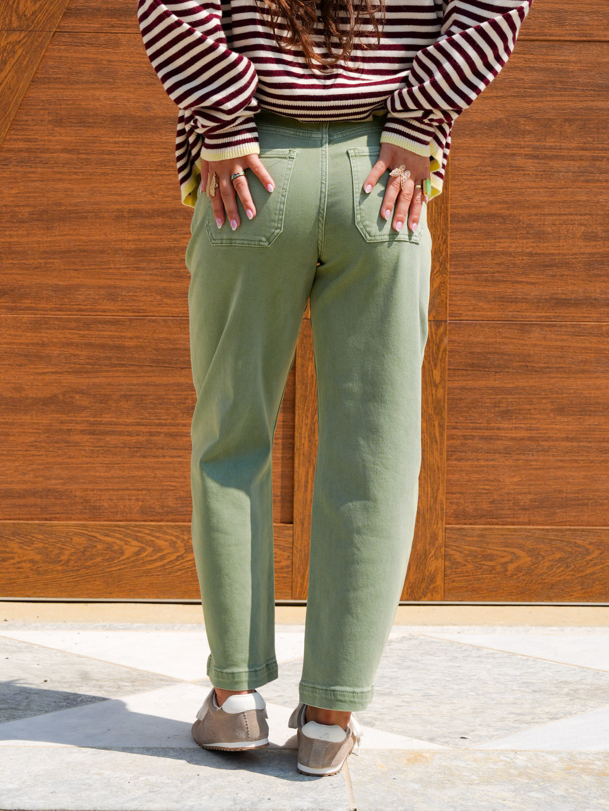 Risen Mid Rise Olive Tummy Control Barrel Jeans - Freckled Poppy