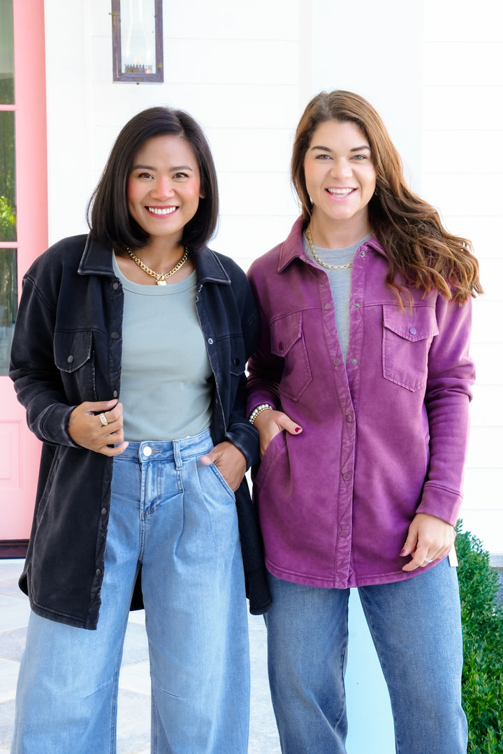 Long Sleeve Snap Button Shacket with Pockets - Freckled Poppy