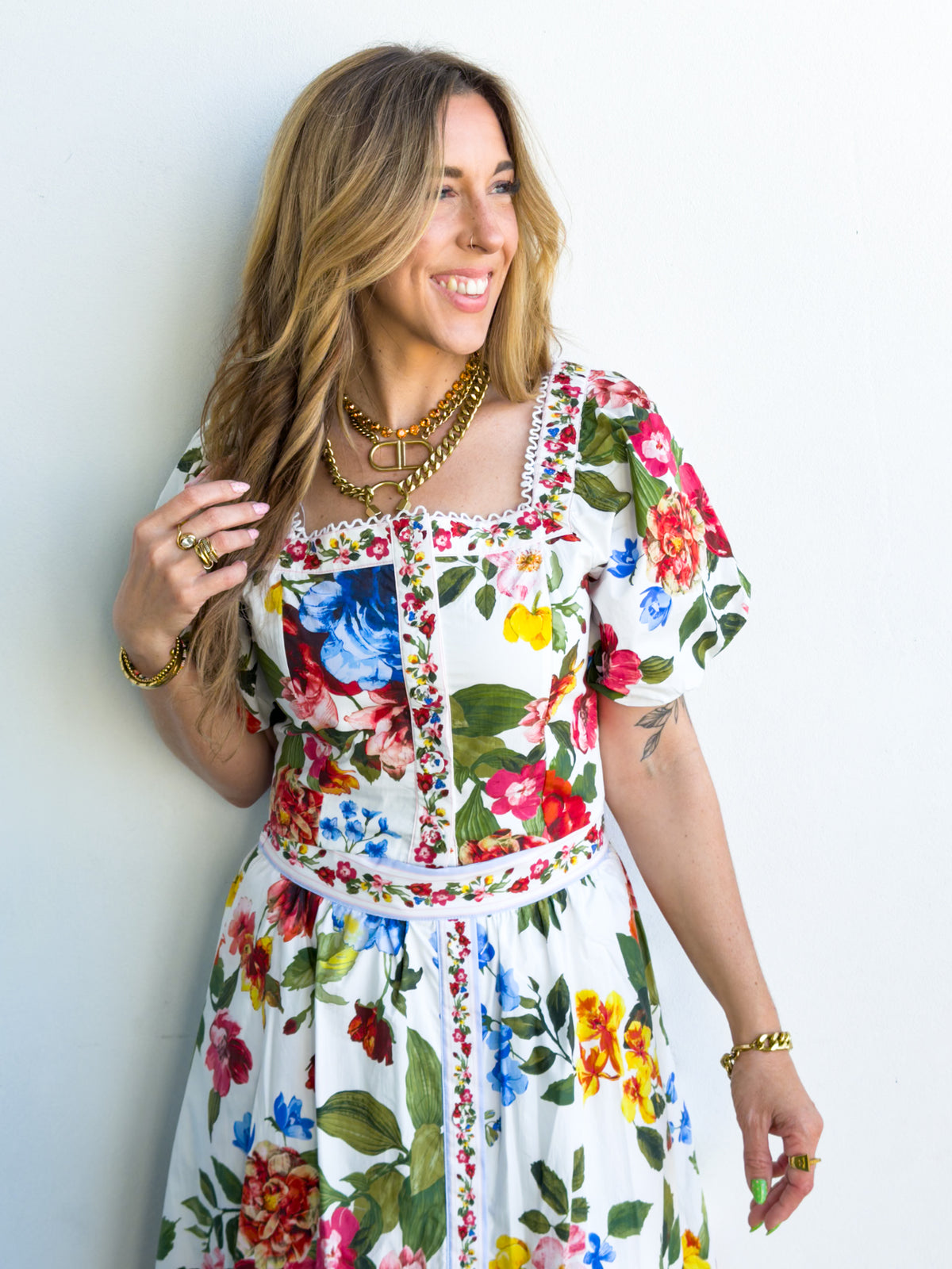 Floral Border Print Midi Skirt with Pockets - Freckled Poppy