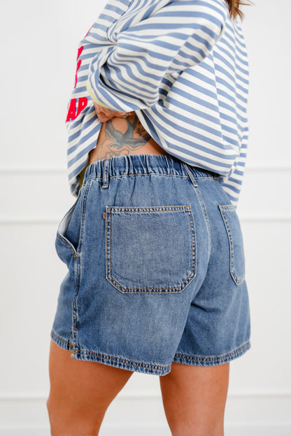 Judy Blue Medium Wash Featherweight Baggy Shorts - Freckled Poppy