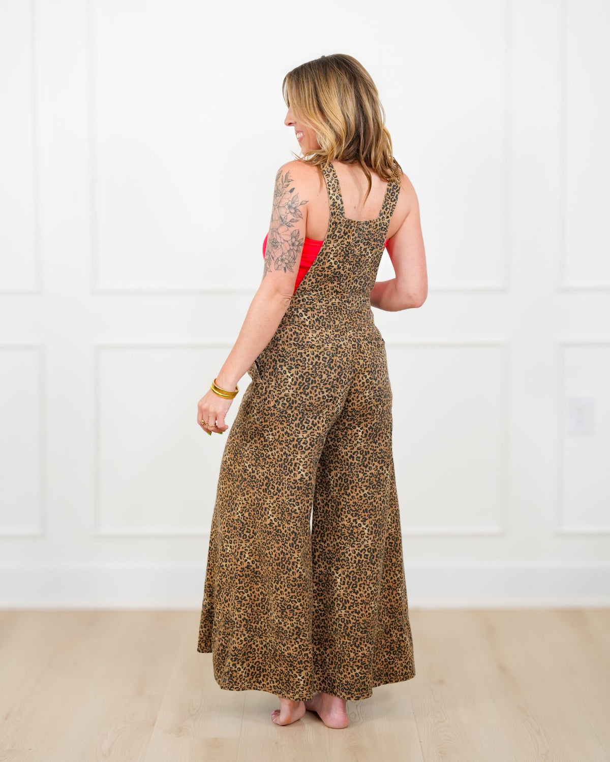 Plus/Reg Leopard Print Wide Leg Overall - Freckled Poppy