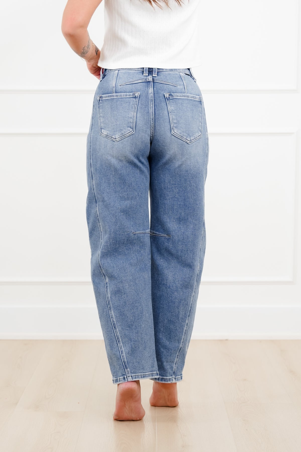 Restock! Risen The Hollis Rise Medium Wash Boyfriend Cuffed Barrel Jeans - Freckled Poppy